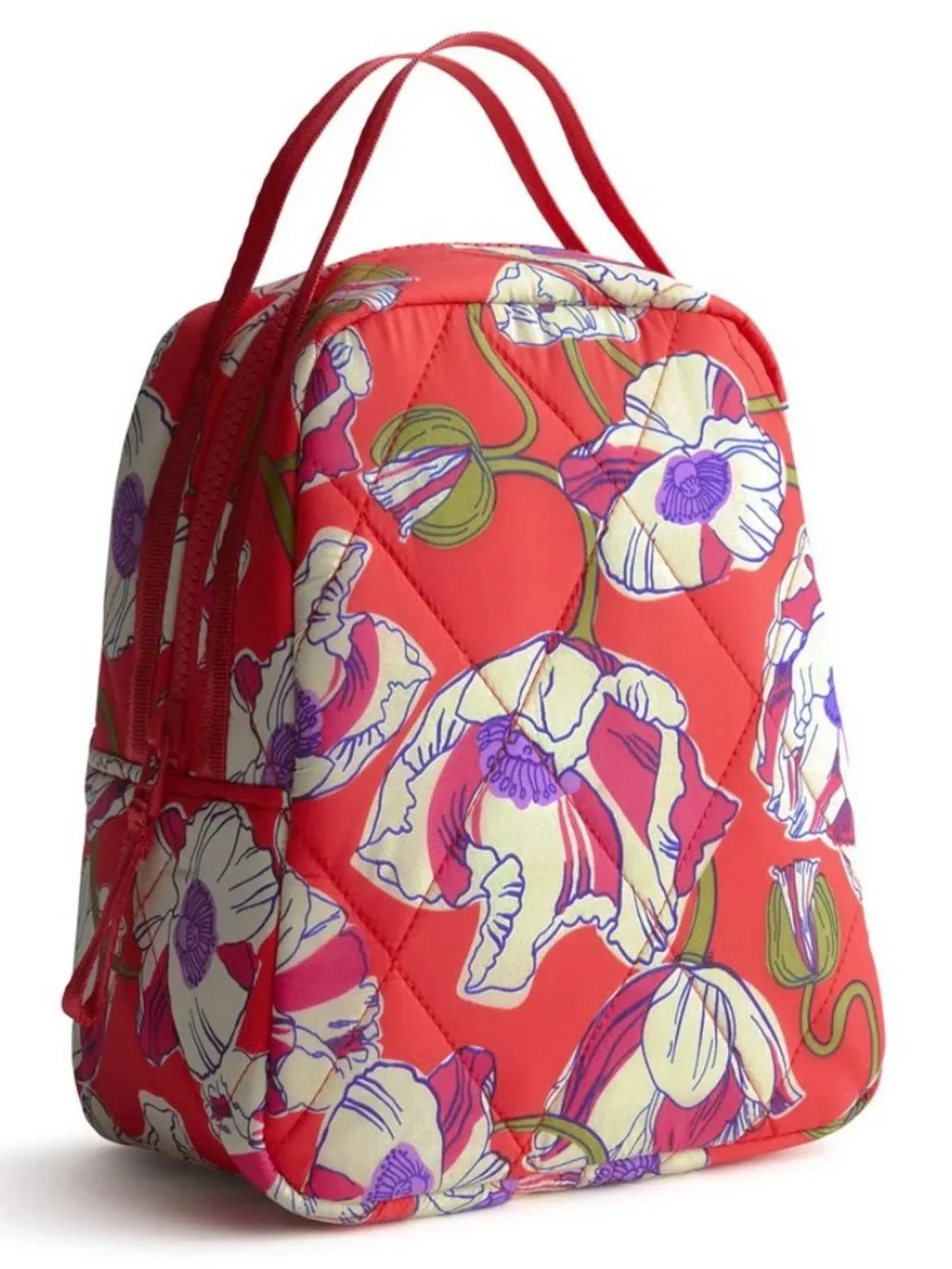 Red Floral Quilted Women’s Backpack - Brand Unspecified